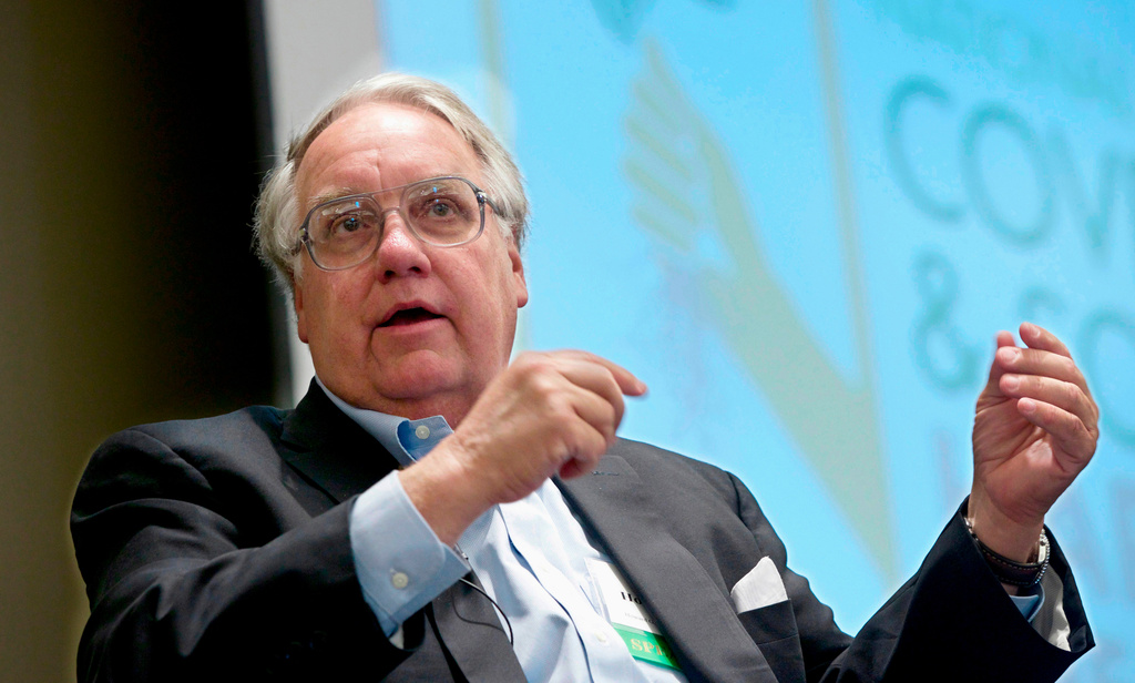 FILE - In this Feb. 2014, file photo, philanthropist Howard Buffett, son of investor Warren Buffett, speaks in Omaha, Neb. . (AP Photo/Nati Harnik, File)