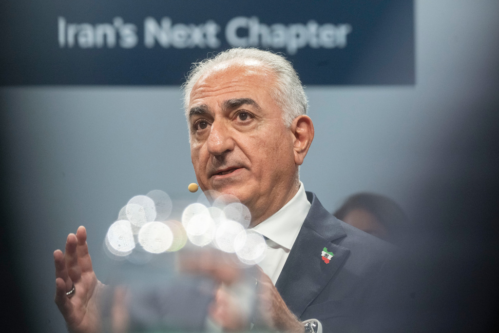 Reza Pahlavi, the son of the former Iranian Shah Mohammad Reza Pahlavi, takes part at the Munich Security Conference in Munich, Germany, on Friday, Feb. 13, 2026. (Marijan Murat/dpa via AP)