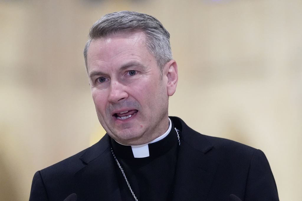 Archbishop-designate Ronald Hicks talks to reporters during a news conference at St. Patrick's Cathedral in New York, Thursday, Feb. 5, 2026. (AP Photo/Seth Wenig)