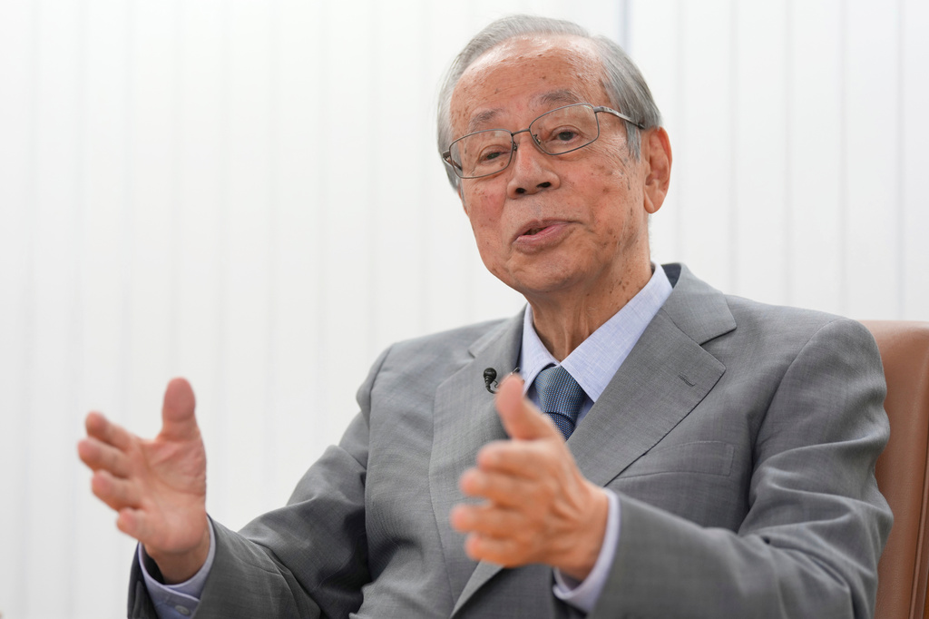 FILE - Yasuo Fukuda, former Prime Minister of Japan, speaks during an interview with the Associated Press at his office on Sept. 21, 2022, in Tokyo. (AP Photo/Eugene Hoshiko, File)
