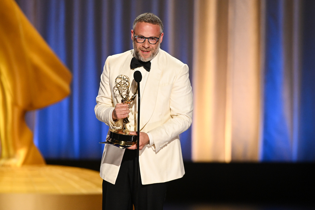 IMAGE DISTRIBUTED FOR THE TELEVISION ACADEMY - EXCLUSIVE - Seth Rogen from "The Muppet Show" accepts the Emmy for Outstanding Variety Special (Pre-Recorded) during night one of the Television Academy's 78th Emmy Awards at the Peacock Theater at L.A. LIVE on Saturday, Sept. 5, 2026 in Los Angeles. (Photo by Phil McCarten/Invision for the Television Academy/AP Content Services)