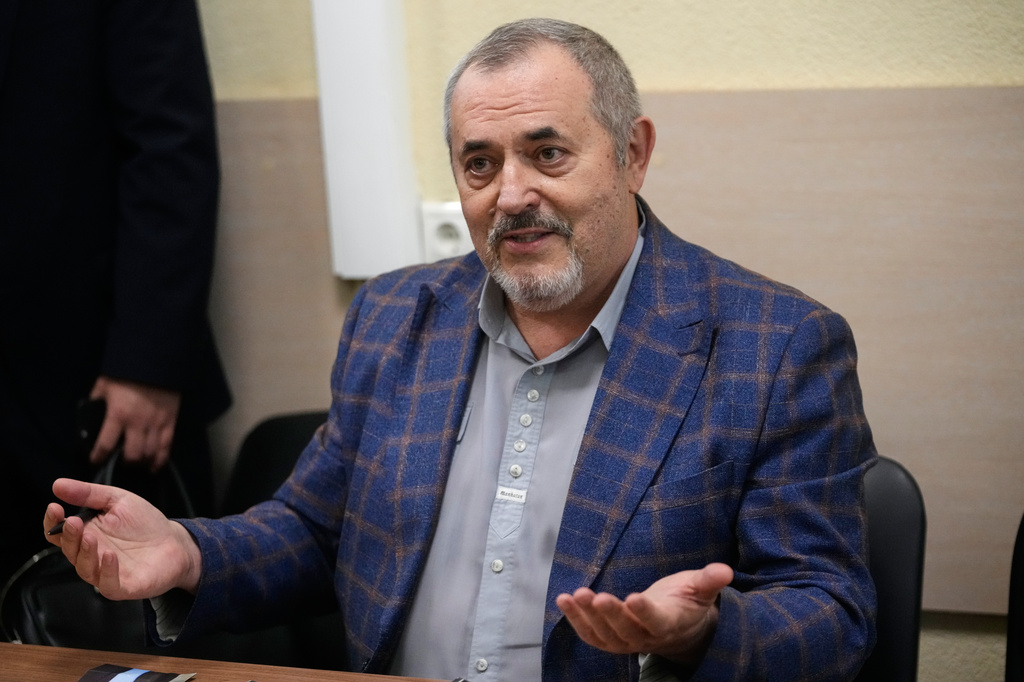 Russian politician Boris Nadezhdin, accused of displaying "extremist symbols," speaks at the courtroom in the town of Dolgoprudny outside Moscow, Russia, Friday, July 17, 2026. (AP Photo/Pavel Bednyakov)