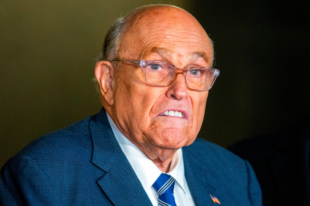 FILE - Rudy Giuliani speaks to the media outside Manhattan federal court in New York, Jan. 3, 2025. (AP Photo/Ted Shaffrey, file)