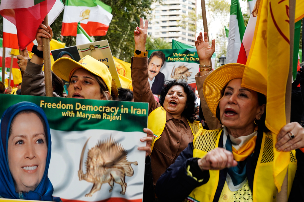Demonstrators against the Iranian regime protest outside of the United Nations headquarters during the 81st session of the United Nations General Assembly, Wednesday, Sept. 23, 2026, in New York. (AP Photo/Madison Swart)