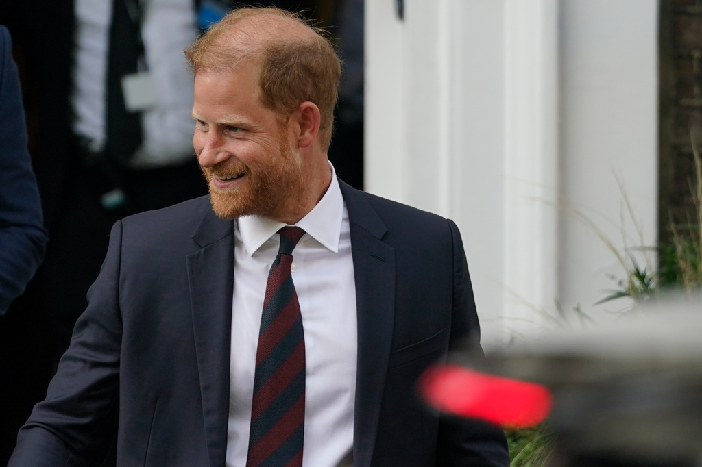 Britain's Prince Harry leaves Chatham House during a visit to the UK for a series of charity engagements in London, Tuesday, July 7, 2026.(AP Photo/Alberto Pezzali)