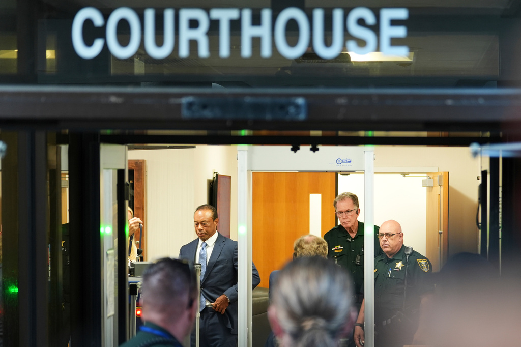Golfer Tiger Woods arrives for a plea conference hearing in a DUI case stemming from a rollover crash in Florida in March, Wednesday, Sept. 2, 2026, in Stuart, Fla. (AP Photo/Rebecca Blackwell)