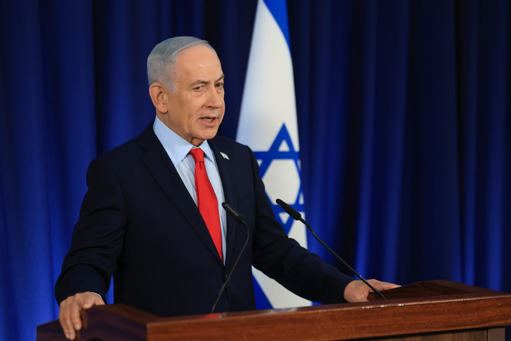 Israeli Prime Minister Benjamin Netanyahu speaks during a press conference in Jerusalem, Thursday, March 19, 2026. (Ronen Zvulun, Pool Photo via AP)