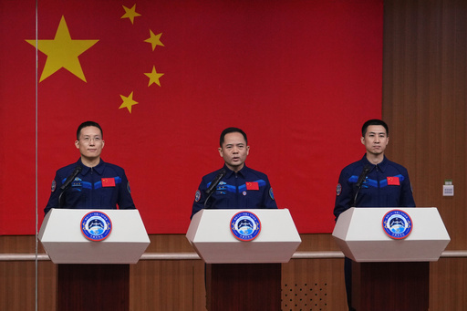 Astronauts for the upcoming Shenzhou 21 mission, from left, Zhang Hongzhang, Zhang Lu and Wu Fei attend a meeting with the press at the Jiuquan Satellite Launch Center in Jiuquan, northwest China, Thursday, Oct. 30, 2025. (AP Photo/Andy Wong) Astronauts for the upcoming Shenzhou 21 mission, from left, Zhang Hongzhang, Zhang Lu and Wu Fei attend a meeting with the press at the Jiuquan Satellite Launch Center in Jiuquan, northwest China, Thursday, Oct. 30, 2025. (AP Photo/Andy Wong)
