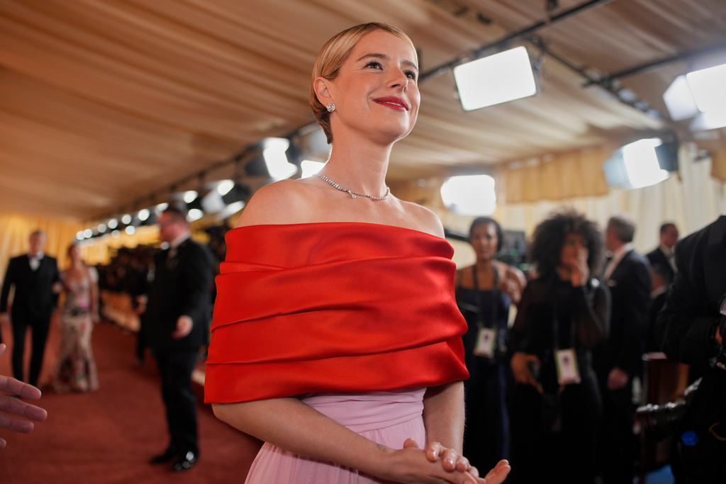 Jessie Buckley arrives at the Oscars on Sunday, March 15, 2026, at the Dolby Theatre in Los Angeles. (AP Photo/John Locher)