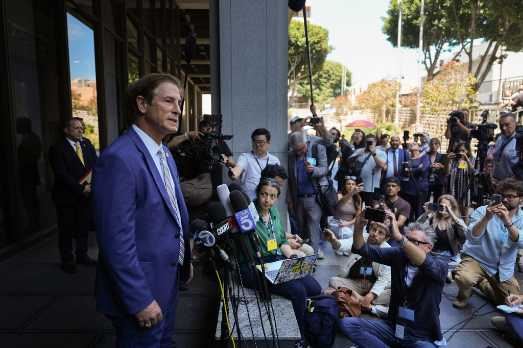 Los Angeles County District Attorney Nathan Hochman speaks to reporters in Los Angeles Tuesday, July 21, 2026, regarding the case of David Anthony Burke, known as D4vd, who was charged with killing a 14-year-old girl whose dismembered body was found in his car. (AP Photo/Jae C. Hong)