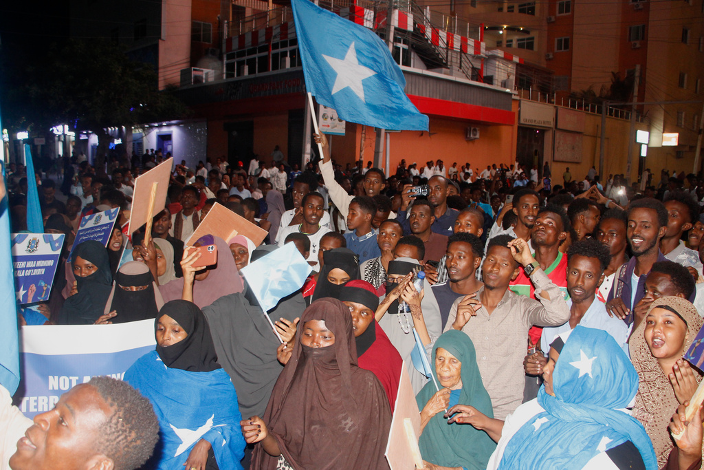 People protest against Israel’s recognition of the self-declared Republic of Somaliland in Mogadishu, Somalia, Thursday, Jan. 8, 2026. (AP Photo/Farah Abdi Warsameh)