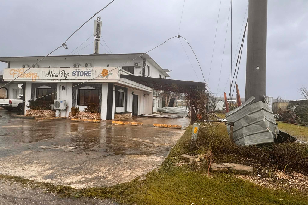 This photo provided by Mathew Masga shows debris caused by a super typhoon, Thursday, April 16, 2026, on Tinian, Northern Mariana Islands. (Mathew Masga via AP)