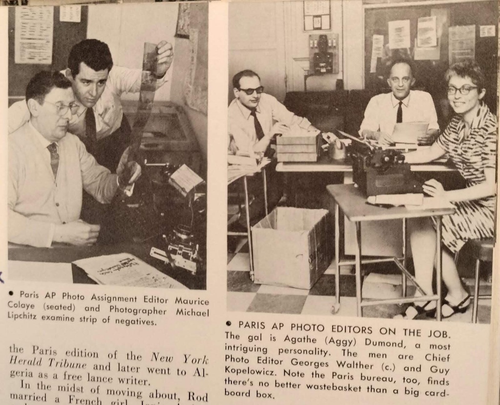 This image shows a page of the AP World magazine from summer 1965 showing staff members including Associated Press Paris Chief Photo Editor Guy Kopelowicz, in 1965. (AP Photo)