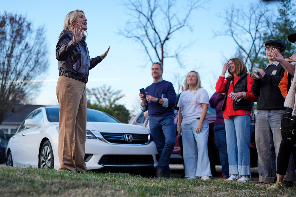 Democratic congressional candidate State Rep. Aftyn Behn, D-Nashville, speaks during a campaign event in the special election for the seventh district, Thursday, Nov. 13, 2025, Franklin, Tenn. (AP Photo/George Walker IV)