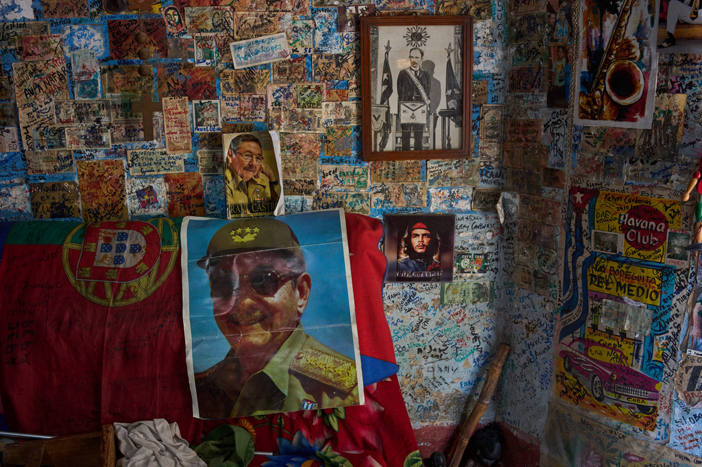 Images of Raul Castro, Che Guevara and Jose Marti decorate a wall in a souvenir shop in Havana, Tuesday, June 2, 2026. (AP Photo/Ramon Espinosa)