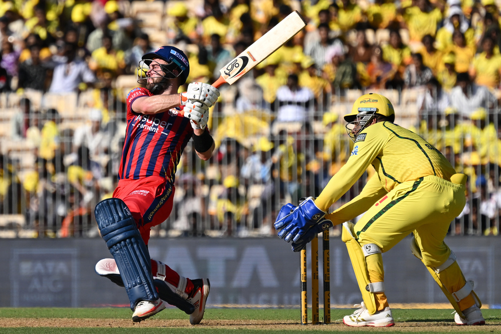 Lucknow Super Giants' Josh Inglis plays a shot during the Indian Premier League cricket match between Chennai Super Kings and Lucknow Super Giants in Chennai, India, Sunday, May 10, 2026. (AP Photo)