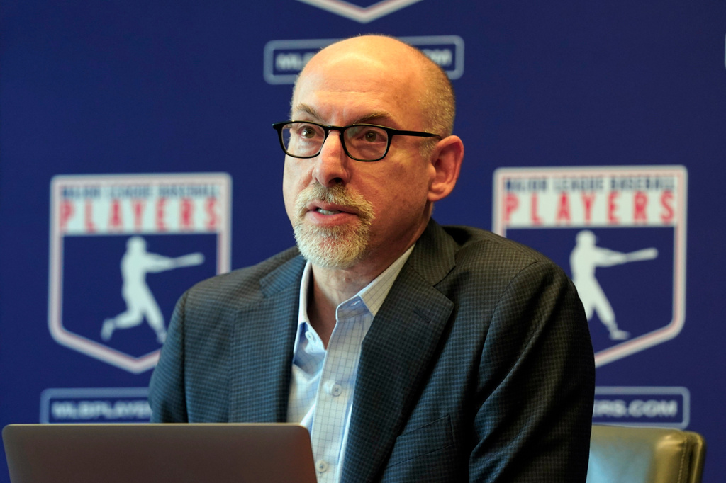 FILE - Attorney Bruce Meyer, the current interim executive director of the Major League Baseball Players Association, speaks at a news conference in New York on March 11, 2022. (AP Photo/Richard Drew, File)