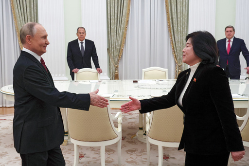 Russian President Vladimir Putin greets North Korean Foreign Minister Choe Son Hui during their meeting at the Kremlin in Moscow, Russia, Monday, Oct. 27, 2025. (Vyacheslav Prokofyev, Sputnik, Kremlin Pool Photo via AP) Russian President Vladimir Putin greets North Korean Foreign Minister Choe Son Hui during their meeting at the Kremlin in Moscow, Russia, Monday, Oct. 27, 2025. (Vyacheslav Prokofyev, Sputnik, Kremlin Pool Photo via AP)
