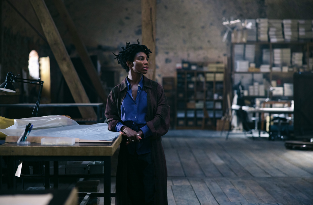 This image released by A24 shows Michaela Coel in a scene from "Mother Mary." (Eric Zachanowich/A24 via AP)