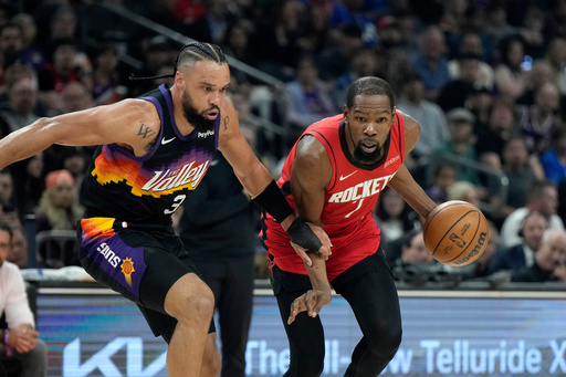 Kevin Durant's juke sends Dillon Brooks to the floor as Rockets rally ...