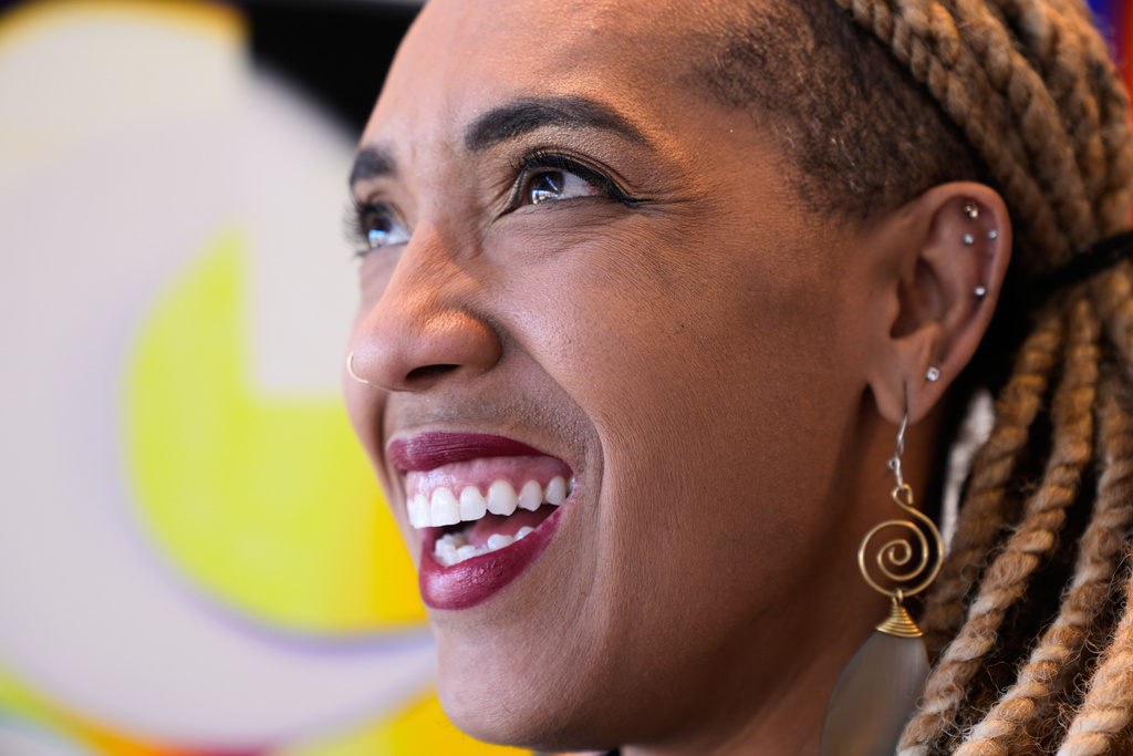 Angelique Roche, author of an upcoming Book "First Freedom: The Story of Opal Lee and Juneteenth," poses for a portrait at the Ashe Cultural Arts Center, Thursday, Jan. 29, 2026, in New Orleans. (AP Photo/Gerald Herbert)
