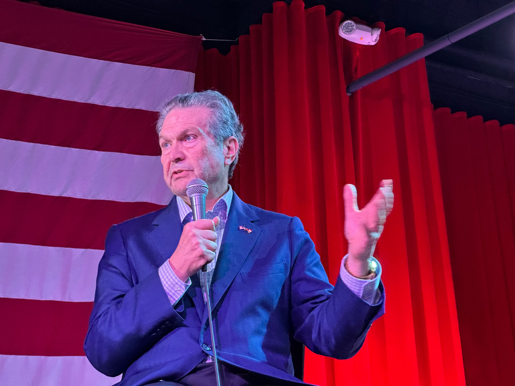 Georgia gubernatorial candidate Rick Jackson speaks to the Atlanta Young Republicans in Atlanta Thursday, May 7, 2026 (AP Photo/Jeff Amy)