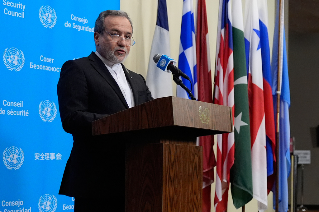Iran's Foreign Minister Abbas Araghchi speaks to the media during the 81st session of the United Nations General Assembly at United Nations headquarters, Friday, Sept. 25, 2026. (AP Photo/Yuki Iwamura)