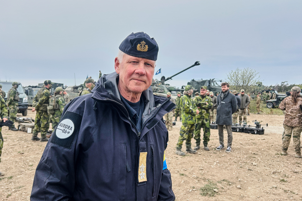 Rear Admiral Jonas Wikstrom, exercise director of the Swedish-led Aurora 26 military exercises, poses for a photo in Gotland, Sweden, Monday, May 11, 2026. (AP Photo/Emma Burrows, Pool)