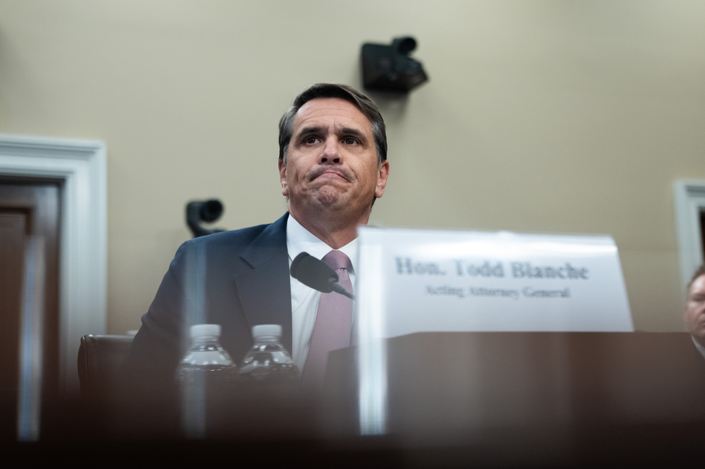 Acting Attorney General Todd Blanche testifies before the House Appropriations Committee, Tuesday, June 2, 2026 in Washington. (AP Photo/Allison Robbert)