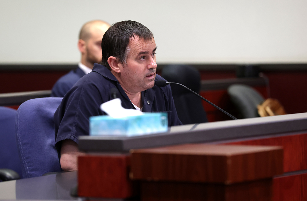 Polygamous sect leader Samuel Bateman, who was convicted of child abuse, appears in Coconino County Superior Court in Flagstaff, Ariz., for a sentencing hearing Tuesday, Aug. 25, 2026. (Jake Bacon/Arizona Daily Sun via AP, Pool)