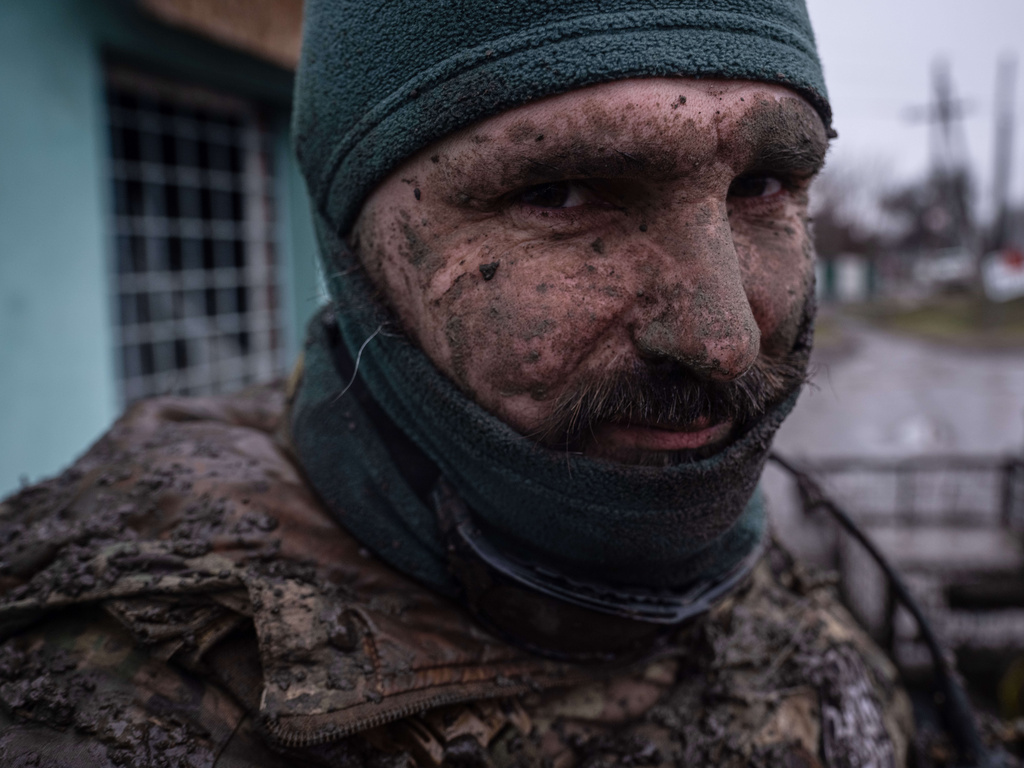 In this photo provided by Ukraine's 93rd Kholodnyi Yar Separate Mechanized Brigade press service, a serviceman poses for a photographer in Donetsk region, Ukraine, Saturday, Jan. 31, 2026. (Iryna Rybakova/Ukraine's 93rd Mechanized Brigade via AP)