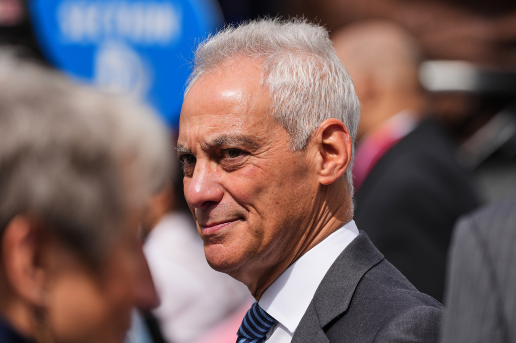 Former White House Chief of Staff Rahm Emanuel mingles ahead of the Obama Presidential Center dedication ceremony Thursday, June 18, 2026, in Chicago. (AP Photo/Alex Brandon)