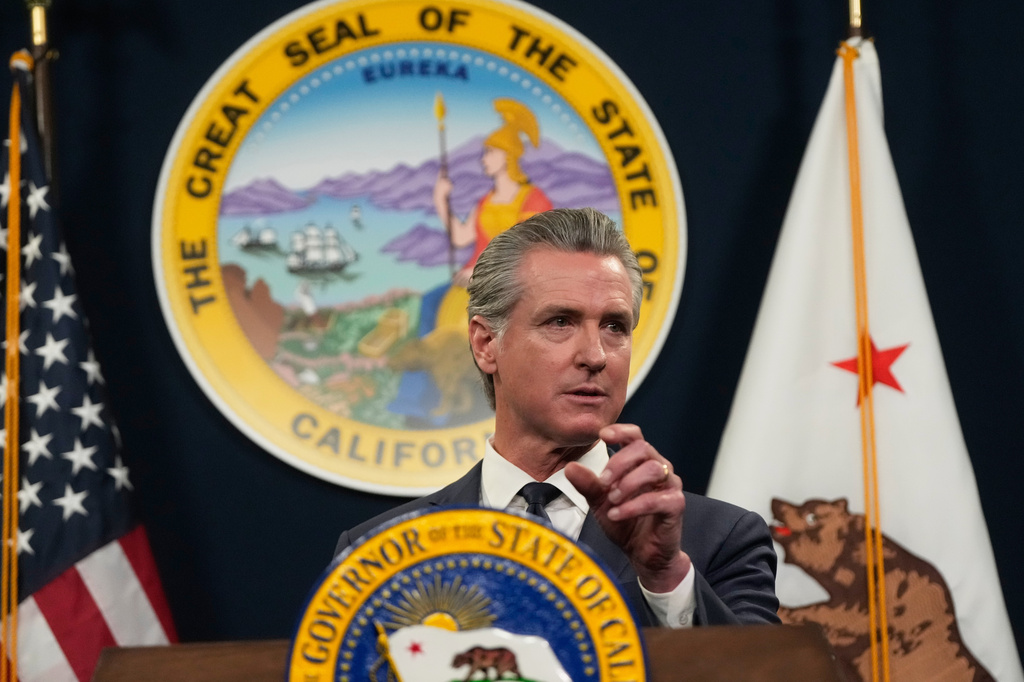 Gov. Gavin Newsom speaks about his state budget proposal Thursday, May 14, 2026, in Sacramento, Calif. (AP Photo/Jeff Chiu)