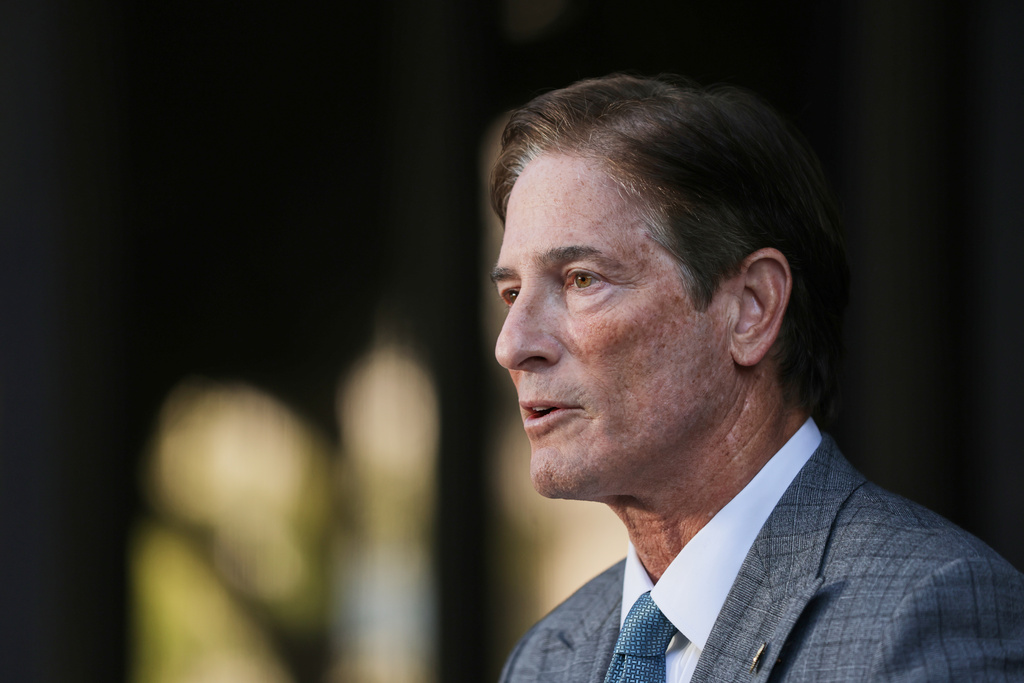 Los Angeles District Attorney Nathan Hochman speaks after the arraignment for Ivanna Lisette Ortiz, accused of firing shots at Rihanna's LA home, Tuesday, March 10, 2026, in Los Angeles. (AP Photo/Ethan Swope)