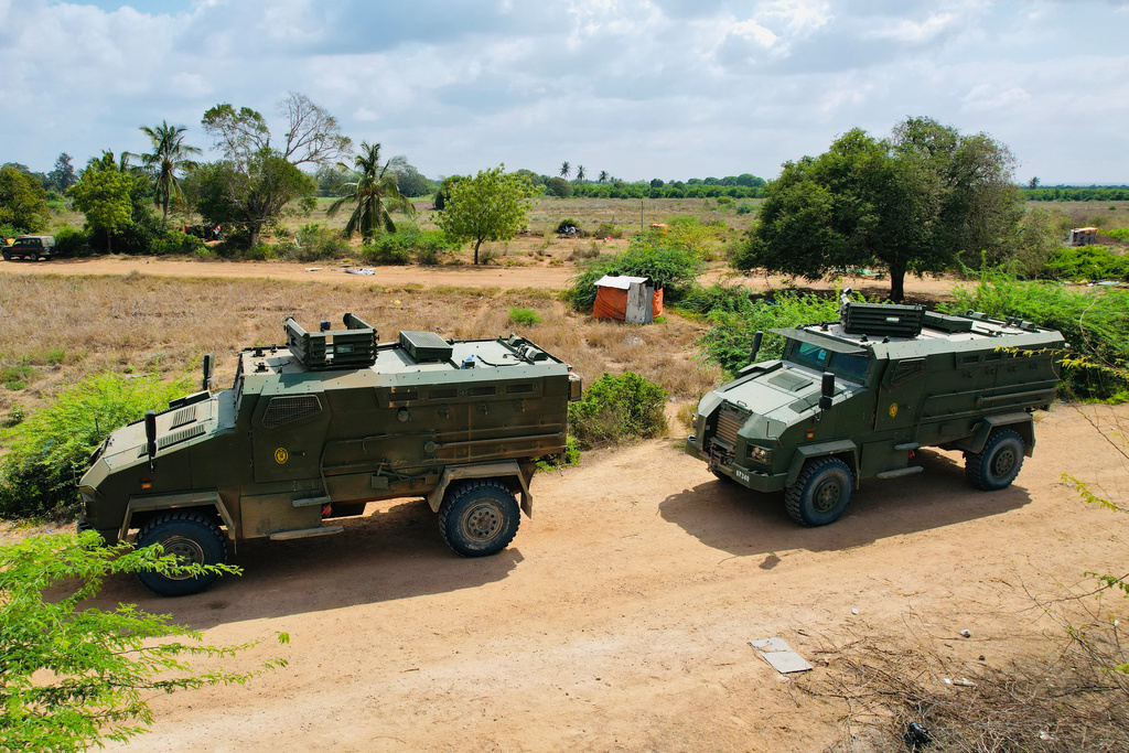 Armored personnel carriers (APCs) belonging to the Somalia National Army move on a road in Sabiid Canole, Somalia, Tuesday, Nov. 11, 2025. (AP Photo/Jackson Njehia)
