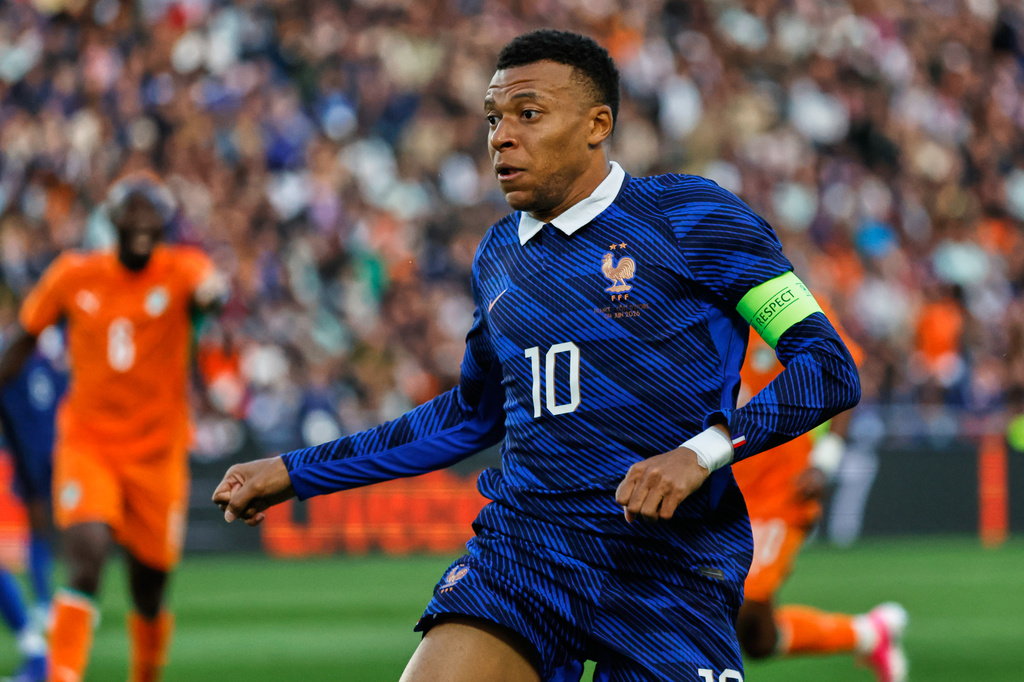 France's Kylian Mbappe in action during the international friendly soccer match between France and Ivory Coast in Nantes, France, Thursday, June 4, 2026. (AP Photo/Jeremias Gonzalez)