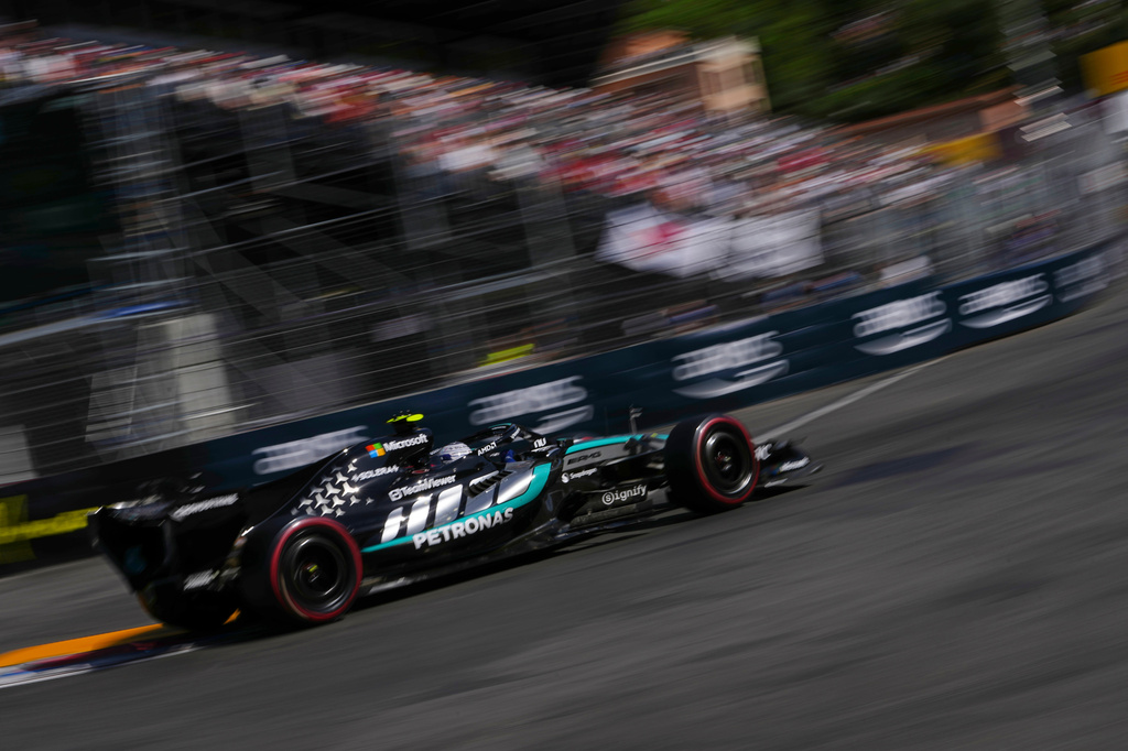 Mercedes driver Andrea Kimi Antonelli of Italy during the qualifying session for the Monaco F1 Grand Prix, at the Monaco racetrack, Saturday, June 6, 2026. (AP Photo/Fatima Shbair)