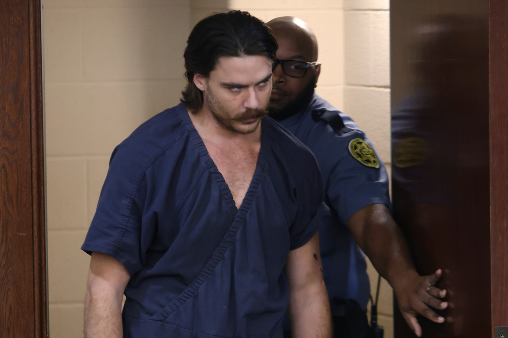 Dalton Eatherly, who goes by the moniker Chud the Builder, attends a hearing at the Montgomery County Courthouse, Thursday, May 21, 2026, in Clarksville, Tenn. (AP Photo/Adin Parks)