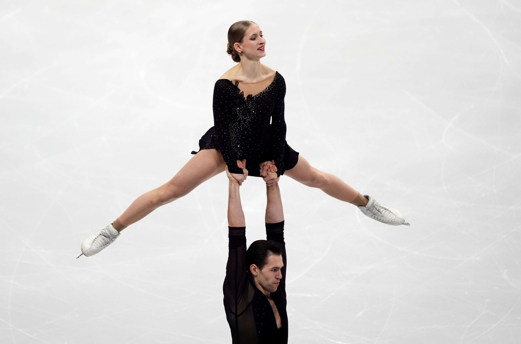 Germany's Minerva Fabienne Hase and Nikita Volodin compete during the Pairs Short Program on day one of the ISU European Figure Skating Championships in Sheffield, England, Wednesday, Jan. 14, 2026. (Mike Egerton/PA via AP)