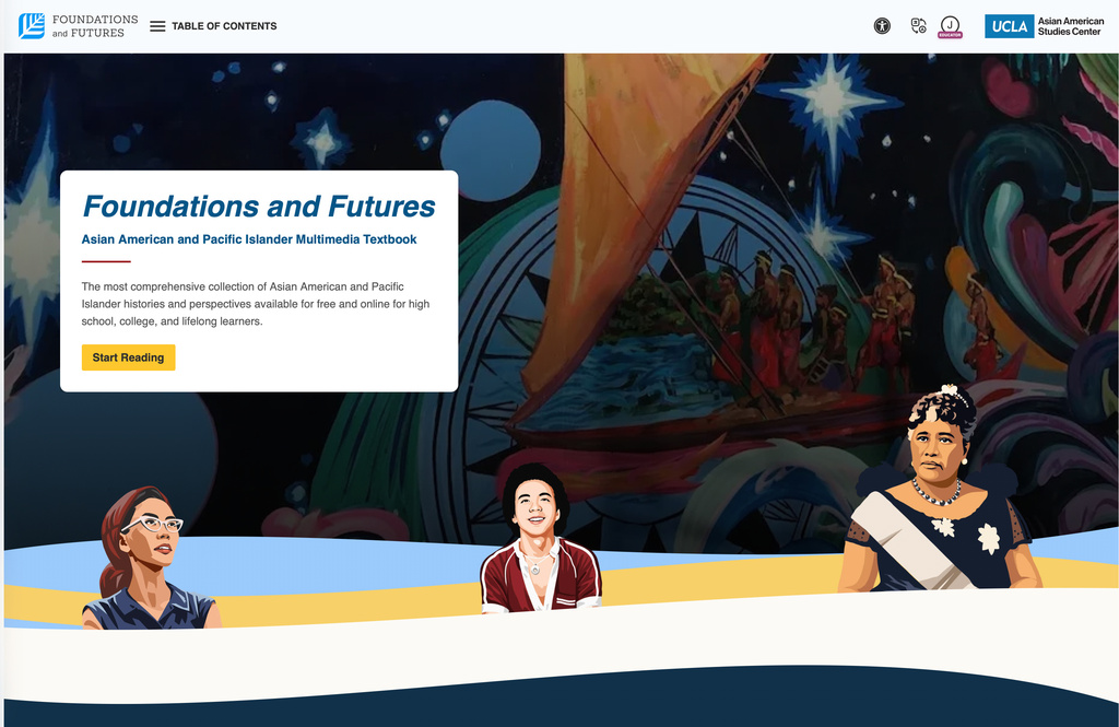 This image, provided by the UCLA Asian American Studies Center shows the landing page from "Foundations and Futures: Asian American and Pacific Islander Multimedia Textbook," which launches Saturday, May 9, 2026. (UCLA Asian American Studies Center via AP)