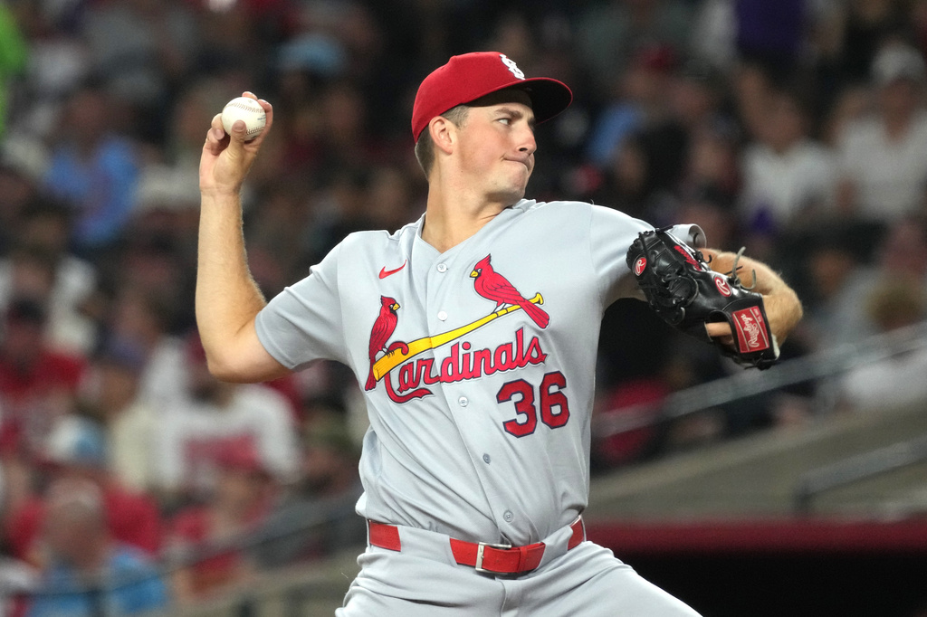 St. Louis Cardinals pitcher Michael McGreevy throws against the Arizona Diamondbacks in the first inning of a baseball game, Friday, July 17, 2026, in Phoenix. (AP Photo/Rick Scuteri)
