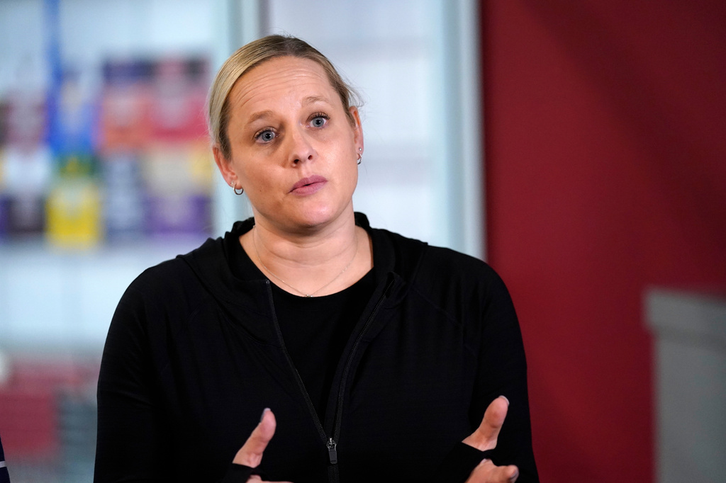 FILE - Gymnastics coach Cecile Landi talks about coaching reigning Olympic champion gymnast Simone Biles Tuesday, May 11, 2021, in Spring, Texas. (AP Photo/David J. Phillip, File)