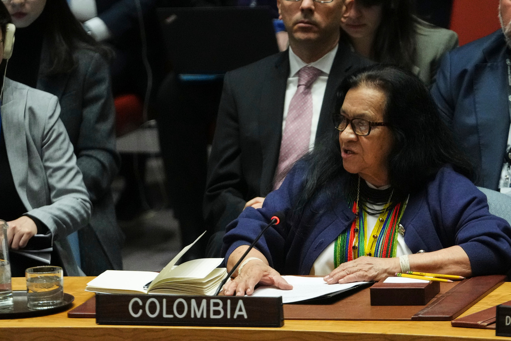 Colombia's ambassador to the U.N. Leonor Zalabata addresses the Security Council Monday, Jan. 5, 2026 at U.N. headquarters. (AP Photo/Frank Franklin II)