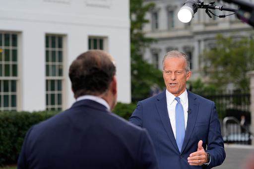 Senate Majority Leader John Thune, R-S.D., is interviewed by FOX News Channel's Bret Baier outside the West Wing of the White House, Monday, Sept. 29, 2025, in Washington. (AP Photo/Alex Brandon) Senate Majority Leader John Thune, R-S.D., is interviewed by FOX News Channel's Bret Baier outside the West Wing of the White House, Monday, Sept. 29, 2025, in Washington. (AP Photo/Alex Brandon)