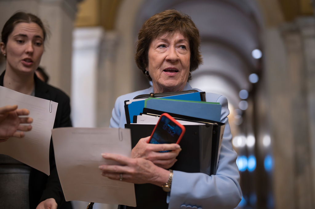 FILE - Sen. Susan Collins, R-Maine, a member of the Senate Intelligence Committee, arrives at the Capitol in Washington on June 17, 2026. (AP Photo/J. Scott Applewhite, File)