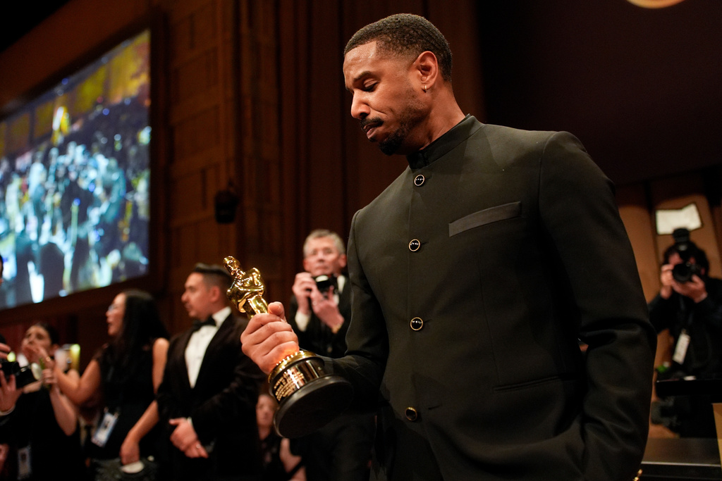 Michael B. Jordan, winner of the award for best actor in a leading role for "Sinners," attends the Governors Ball after the Oscars on Sunday, March 15, 2026, in Los Angeles. (AP Photo/John Locher)