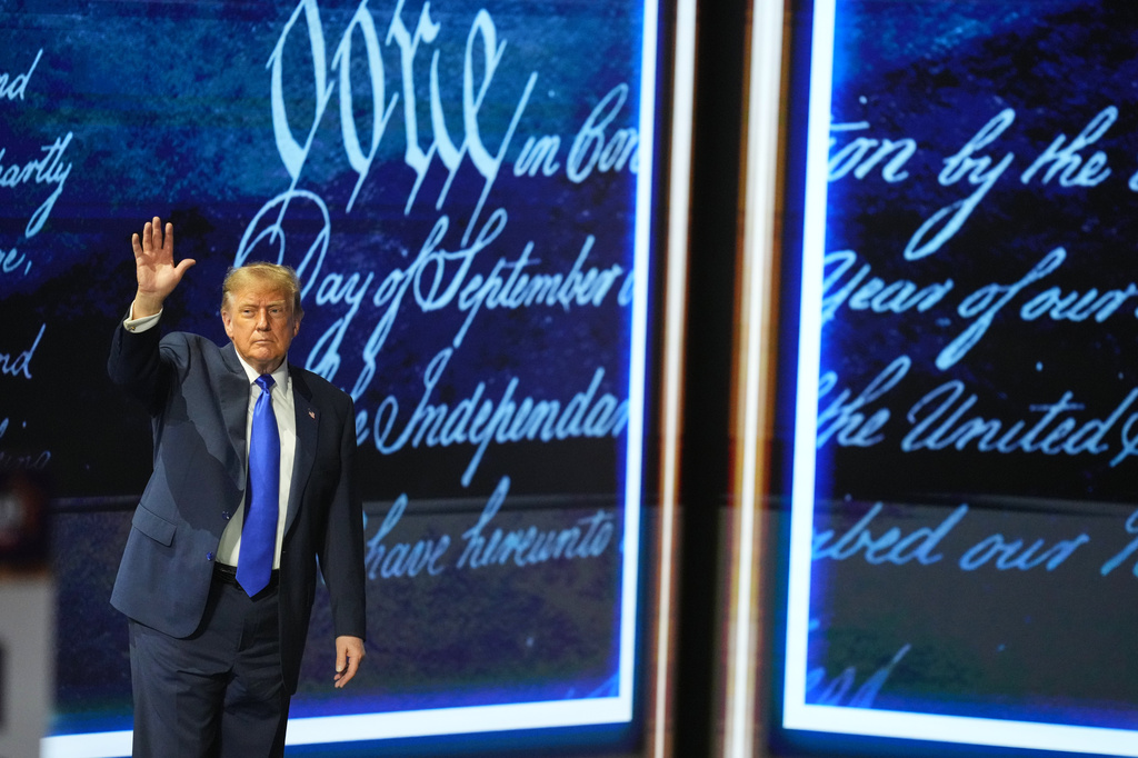 President Donald Trump waves after speaking at the Republican convention Wednesday, Sept. 9, 2026, in Dallas. (AP Photo/Alex Brandon)