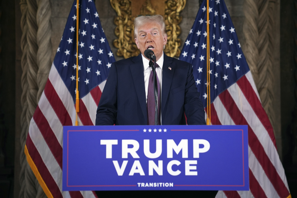President-elect Donald Trump speaks during a news conference at Mar-a-Lago, Tuesday, Jan. 7, 2025, in Palm Beach, Fla. (AP Photo/Evan Vucci)