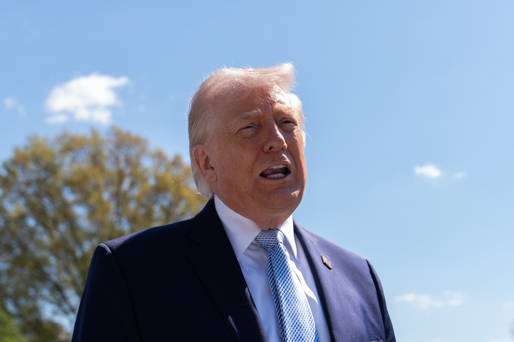President Donald Trump speaks with reporters during the White House Easter Egg Roll on the South Lawn of the White House, Monday, April 6, 2026, in Washington. (AP Photo/Julia Demaree Nikhinson)