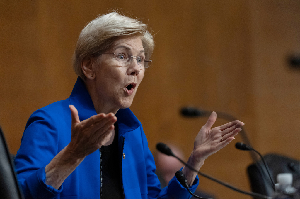Senate Finance Committee member Sen. Elizabeth Warren, D-Mass., speaks to nominees, during a confirmation hearing on Capitol Hill, Tuesday, Sept. 15, 2026, in Washington. (AP Photo/Manuel Balce Ceneta)
